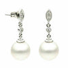 ESTATE .11CT DIAMOND & AAA PEARL 14KT WHITE GOLD 3D MILGRAIN HANGING EARRINGS