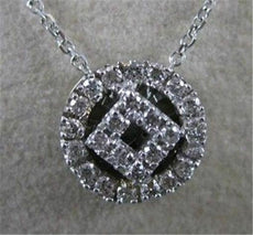 ESTATE DIAMOND 18K WHITE GOLD SQUARE IN CIRCLE PENDANT 11MM F/G VVS CHAIN #11343
