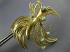 ESTATE LARGE AAA TURQUOISE 14KT YELLOW GOLD 3D CLASSIC ROPE LEAF BROOCH PIN