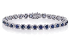 7.16CT DIAMOND & AAA SAPPHIRE 14KT WHITE GOLD 3D SQUARE HALO ETERNITY BRACELET