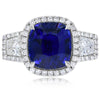LARGE 6.94CT DIAMOND & AAA SAPPHIRE 18KT WHITE GOLD CUSHION HALO ENGAGEMENT RING