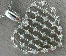 ESTATE LARGE .25CT DIAMOND 14K WHITE GOLD 3D OPEN HEART CLUSTER FLOATING PENDANT