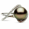 LARGE .42CT DIAMOND & AAA TAHITIAN PEARL 14KT WHITE GOLD 3D CLASSIC ZIG ZAG RING