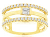 ESTATE WIDE .45CT DIAMOND 14K YELLOW GOLD ROUND & BAGUETTE 3 ROW SQUARE FUN RING