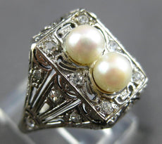 ANTIQUE .25CT OLD MINE DIAMOND & AAA SOUTH SEA PEARL 14KT WHITE GOLD RING #28167