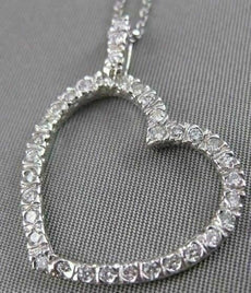 ANTIQUE .65CTW DIAMOND HANGING OPEN HEART 14K WHITE GOLD PENDANT + CHAIN #13026