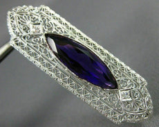 ANTIQUE LARGE 4.07CT DIAMOND & AMETHYST 14K WHITE GOLD FILIGREE PIN BROOCH 22118