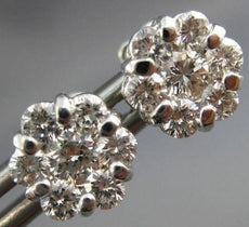 ESTATE 1.12CT DIAMOND 14K WHITE GOLD CLASSIC FLOWER CLUSTER STUD EARRINGS #22238