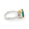 2.72CT DIAMOND & AAA EMERALD 18K 2 TONE GOLD EMERALD CUT 3 STONE ENGAGEMENT RING
