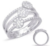 ESTATE .95CT DIAMOND 14KT WHITE GOLD 3D 3 ROW MULTI FLOWER DIAGONAL LOVE RING