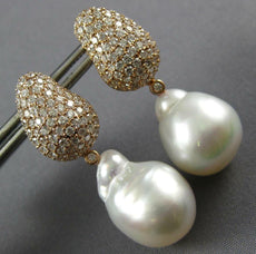 2.50CT DIAMOND & AAA SOUTH SEA PEARL 18K ROSE GOLD 3D TEAR DROP HANGING EARRINGS