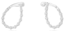 1.0CT DIAMOND 14KT WHITE GOLD 3D OPEN TEAR DROP SIDEWAY HOOP HANGING EARRINGS