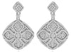 ESTATE 1.25CT DIAMOND 14KT WHITE GOLD FLOWER DOUBLE SQUARE FUN HANGING EARRINGS