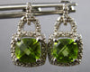 2.02CT DIAMOND & AAA PERIDOT 14KT WHITE GOLD 3D CUSHION & ROUND HANGING EARRINGS