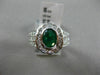 ESTATE 2.19CT DIAMOND & EMERALD 18K WHITE GOLD OVAL FLOWER BEZEL ENGAGEMENT RING