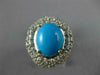 ESTATE LARGE 9.86CT DIAMOND & AAA TURQUOISE 14KT WHITE GOLD OVAL FUN RING #1997