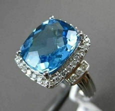 ESTATE 6.27CTW DIAMOND & AAA BLUE TOPAZ 14KT WHITE GOLD 3D FILIGREE HALO RING