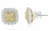 1.73CT WHITE & FANCY YELLOW DIAMOND 18K 2 TONE GOLD ETOILE HALO HANGING EARRINGS
