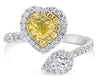 LARGE 1.23CT WHITE FANCY YELLOW DIAMOND 14K 2 TONE GOLD HEART & PEAR SHAPE RING