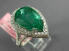 ESTATE EXTRA LARGE 8.39CT DIAMOND & AAA EMERALD 18KT WHITE GOLD ENGAGEMENT RING