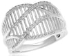 ESTATE WIDE .19CT DIAMOND 14KT WHITE GOLD 3D MULTI ROW LOVE KNOT LEAF RING