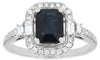 2CT DIAMOND & AAA SAPPHIRE 14KT WHITE GOLD ROUND & BAGUETTE HALO ENGAGEMENT RING