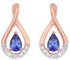 ESTATE .97CT DIAMOND & AAA TANZANITE 14KT ROSE GOLD PEAR SHAPE HANGING EARRINGS