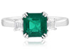 ESTATE LARGE 2.15CT DIAMOND & AAA EMERALD 18K WHITE GOLD SQUARE & TRAPEZOID RING