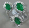 ESTATE 2.93CT DIAMOND & AAA EMERALD 14KT WHITE GOLD 3D OVAL 3 STONE TENSION RING