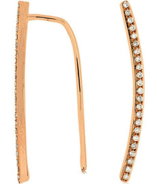 ESTATE .19CT DIAMOND 14KT ROSE GOLD 3D CLASSIC SEMI CURVE BAR HANGING EARRINGS
