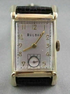 ANTIQUE 14KT GOLD SQUARE FACE BULOVA MEN'S WATCH SIMPLE & CLASSIC #21622