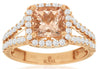 2.02CT DIAMOND & AAA MORGANITE 14KT ROSE GOLD 3D CUSHION & ROUND ENGAGEMENT RING