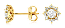 .74 CT DIAMOND 14KT YELLOW GOLD 3D SOLITAIRE HALO FLORAL SNOWFLAKE STUD EARRINGS