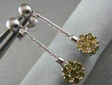 ESTATE ROUND HANGING 14K W GOLD YELLOW DIAMOND EARRINGS