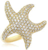 ESTATE LARGE 1.45CT DIAMOND 18KT YELLOW GOLD 3D LUCKY STARFISH FUN RING