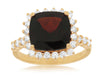 LARGE 5.25CT DIAMOND & AAA GARNET 14KT YELLOW GOLD CUSHION SQUARE HALO FUN RING