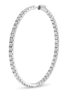 EXTRA LARGE 7CT DIAMOND 14KT WHITE GOLD CLASSIC INSIDE OUT HOOP HANGING EARRINGS