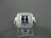ESTATE WIDE .82CT DIAMOND & AAA SAPPHIRE 14KT WHITE GOLD 3D SQUARE RING #19474