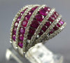 LARGE 2.85CT DIAMOND & AAA RUBY 14KT WHITE GOLD MULTI ROW CRISS CROSS FUN RING