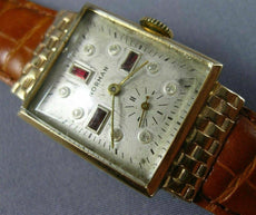ANTIQUE NORMAN AAA GARNET 14KT YELLOW GOLD CLASSIC SQUARE ETCHING WATCH #2417