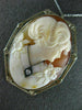 ANTIQUE LARGE .07CT DIAMOND CLASSIC LADY FLOWER CAMEO PIN PENDANT #21437