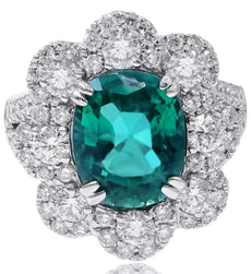 LARGE 7.38CT DIAMOND AAA EMERALD 18KT WHITE GOLD CUSHION & ROUND ENGAGEMENT RING