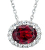 2.34CT DIAMOND & AAA GARNET 14KT WHITE GOLD 3D OVAL & ROUND CLASSIC HALO PENDANT