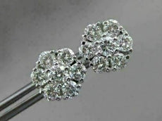ESTATE LARGE 2.17CT DIAMOND 14KT WHITE GOLD FLOWER CLUSTER EARRINGS CUTE! #2860
