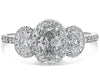 1.47CT DIAMOND PLATINUM OVAL & ROUND 3D 3 STONE CLASSIC HALO ENGAGEMENT RING