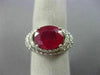 ESTATE LARGE 6.03CT DIAMOND & AAA OVAL RUBY 14KT WHITE GOLD HALO CURVED FUN RING