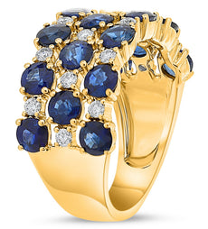 LARGE 4.75CT DIAMOND & AAA SAPPHIRE 14KT YELLOW GOLD MULTI ROW ANNIVERSARY RING