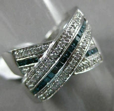 ESTATE LARGE .60CT WHITE & BLUE DIAMOND 14K WHITE GOLD CRISS CROSS LOVE FUN RING