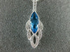 ESTATE 1.36CT DIAMOND & AAA BLUE TOPAZ 14KT WHITE GOLD 3D TEAR DROP LEAF PENDANT