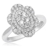 ESTATE WIDE .78CT DIAMOND 18KT WHITE GOLD 3D CLUSTER OVAL FLOWER FUN RING